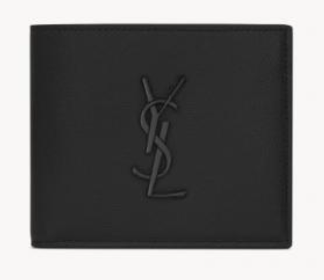 SAINT LAURENT Men's East/West Cassandre Wallet with Coin Purse in Grain de Poudre Embossed Leather