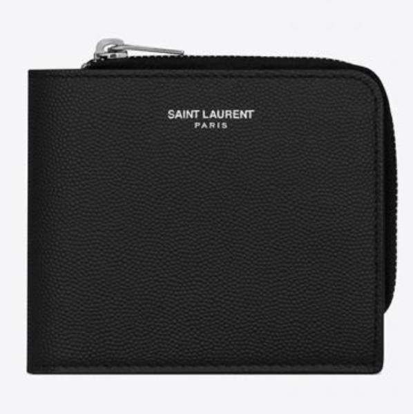 SAINT LAURENT Men's East/West Zip Wallet in Grain de Poudre Embossed Leather