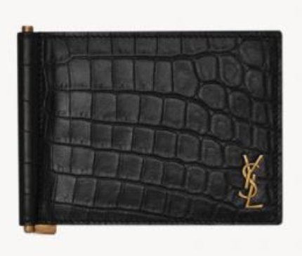 SAINT LAURENT Men's Tiny Cassandre Bill Clip Wallet in Crocodile Embossed Matte Leather