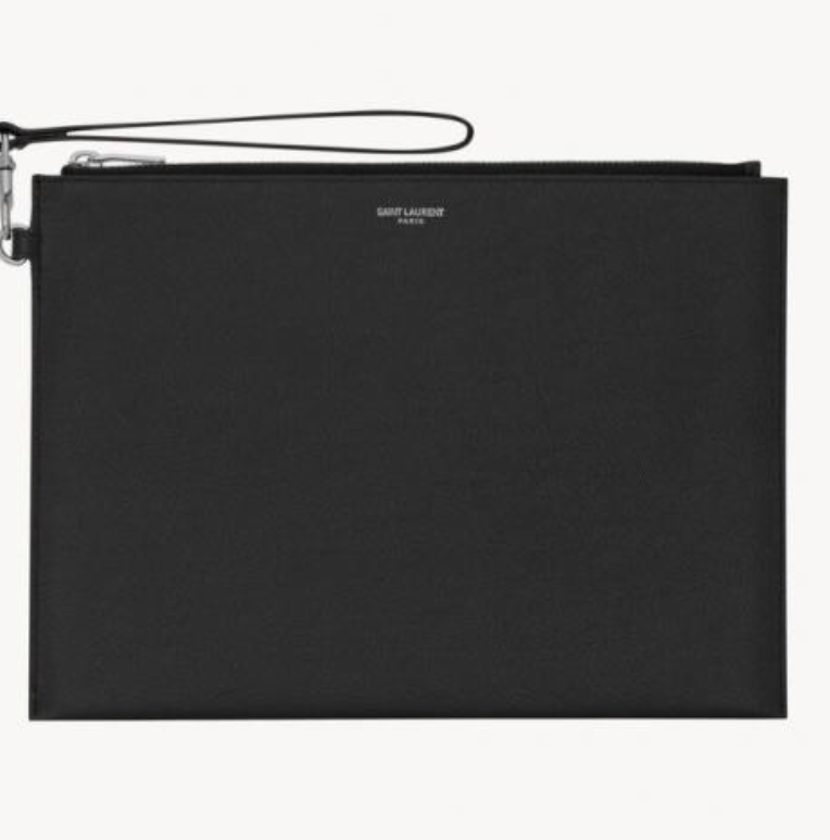 Saint Laurent Paris Zip Tablet Holder (Grain de Poudre Embossed Leather)