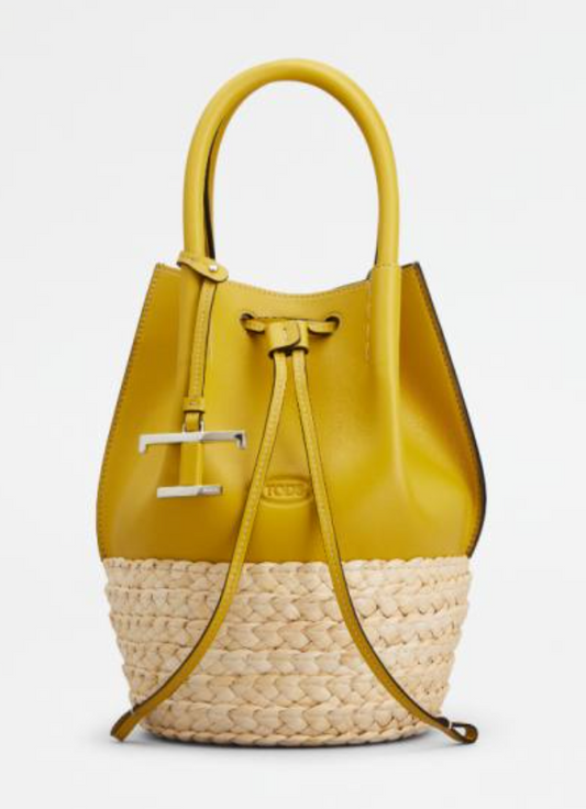 TOD'S/Women's [Japan Limited] Straw & Leather Bucket Bag Mini